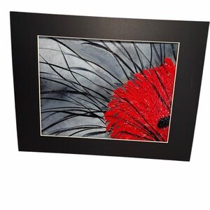 Original Acrylic Artwork Abstract Red and Black Floral Art 12 x 16"